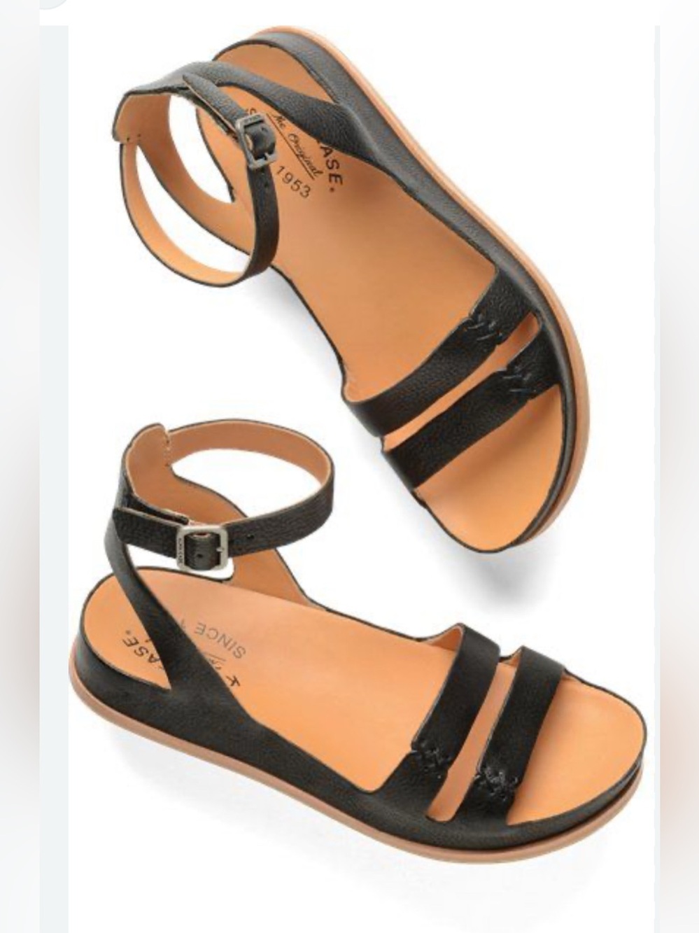 Kork-ease Classic Black Leather Ankle-Strap Sandals